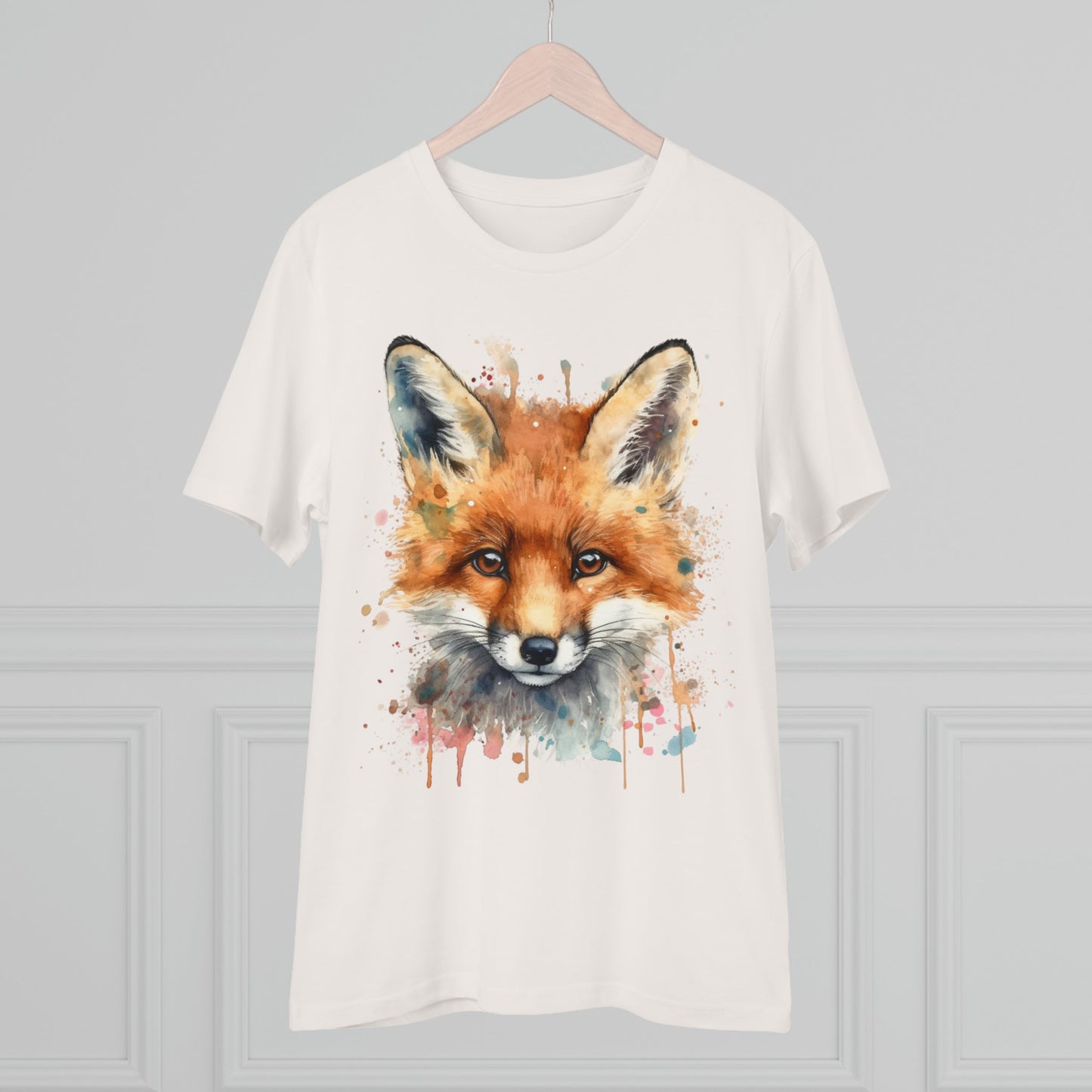 "Organic Eco-Friendly T-shirt: Dazzling Watercolor Fox Art - Unise - Flow-inkT-Shirt