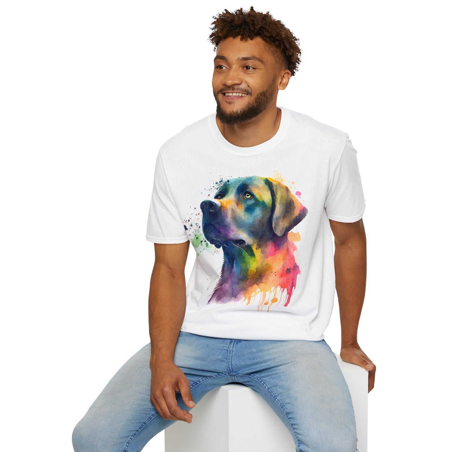 Unisex Softstyle T-Shirt - Labrador Dog Vibrant Watercolor Design - Flow-inkT-Shirt