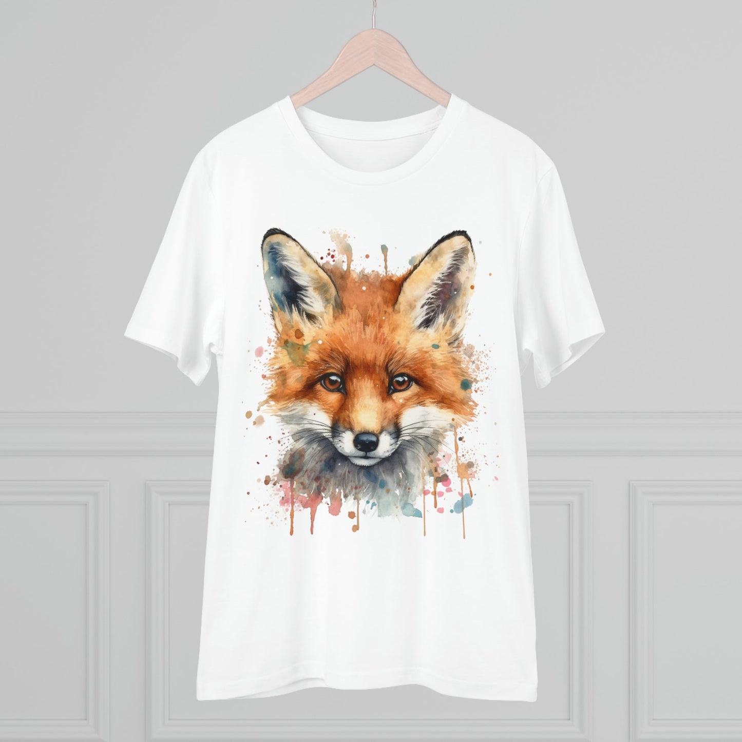 "Organic Eco-Friendly T-shirt: Dazzling Watercolor Fox Art - Unise - Flow-inkT-Shirt