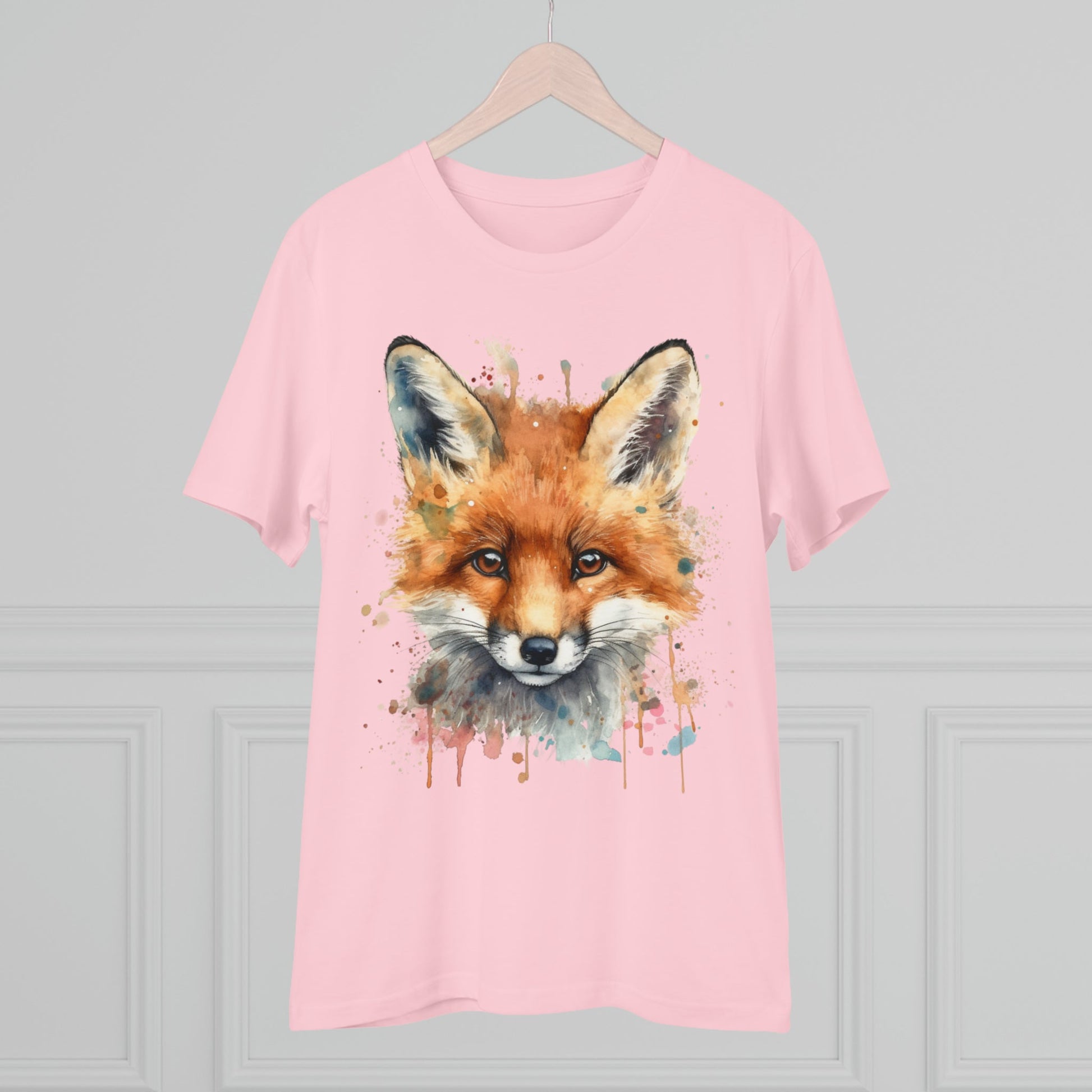 "Organic Eco-Friendly T-shirt: Dazzling Watercolor Fox Art - Unise - Flow-inkT-Shirt