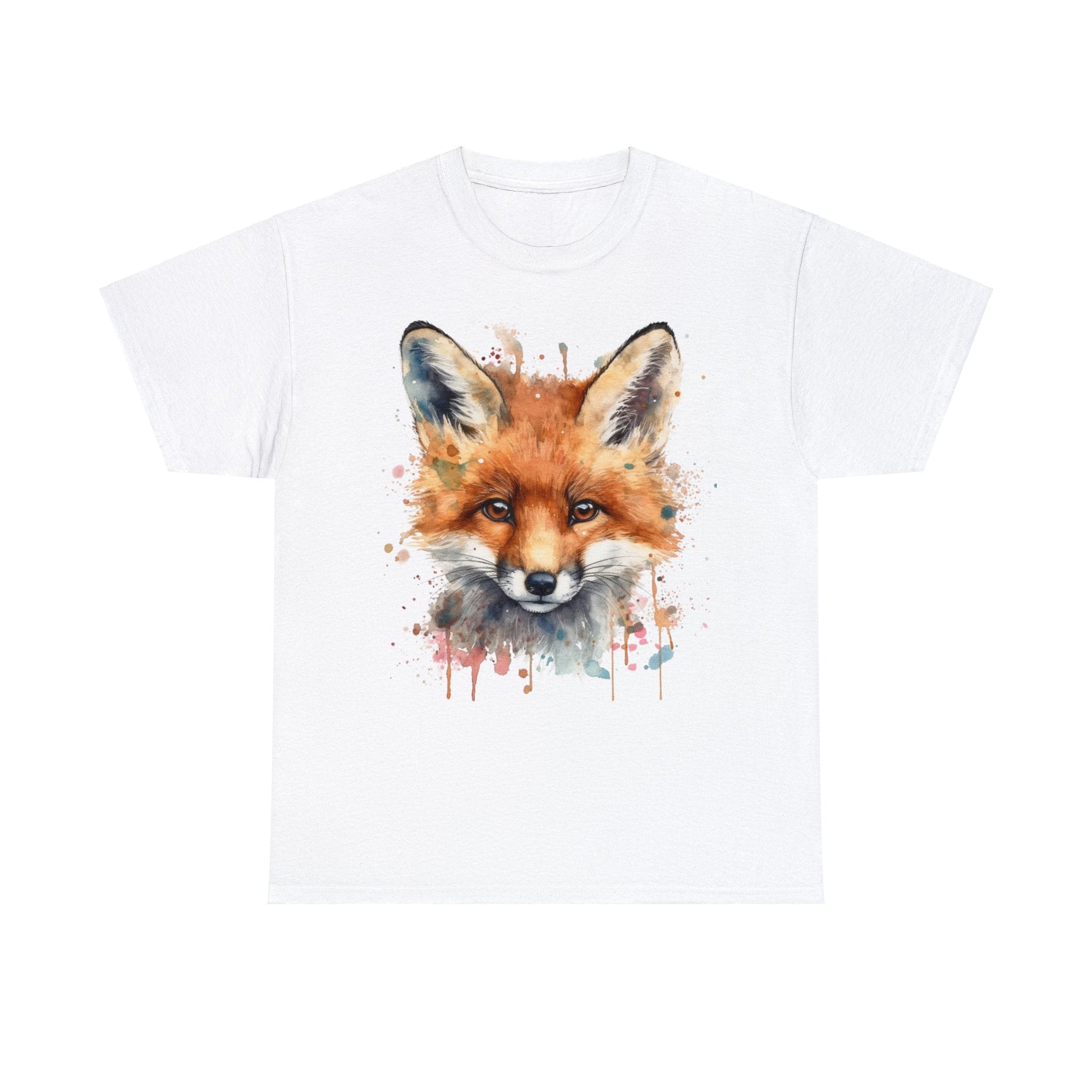 "Unisex Heavy Cotton Tee with Enchanting Watercolor Fox Desig - Flow-inkT-Shirt