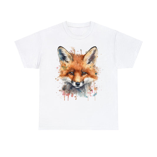 "Unisex Heavy Cotton Tee with Enchanting Watercolor Fox Desig - Flow-inkT-Shirt