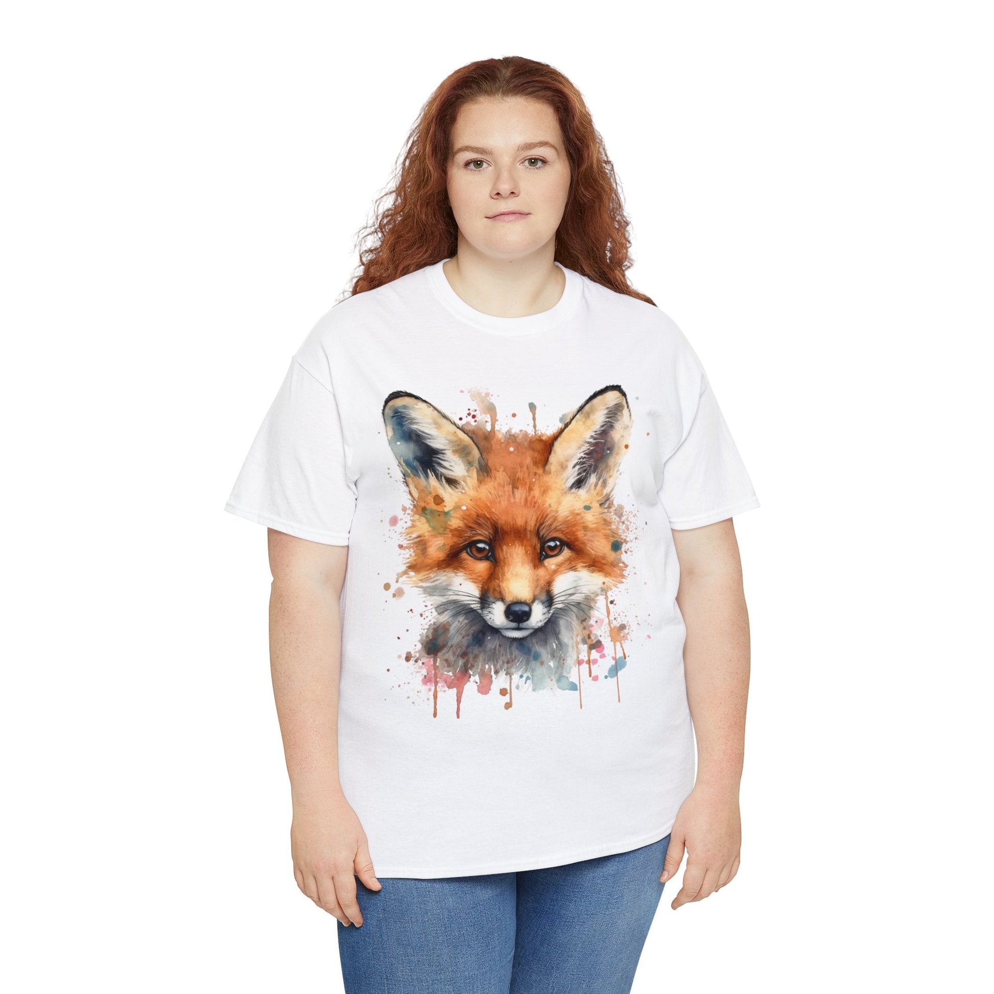 "Unisex Heavy Cotton Tee with Enchanting Watercolor Fox Desig - Flow-inkT-Shirt