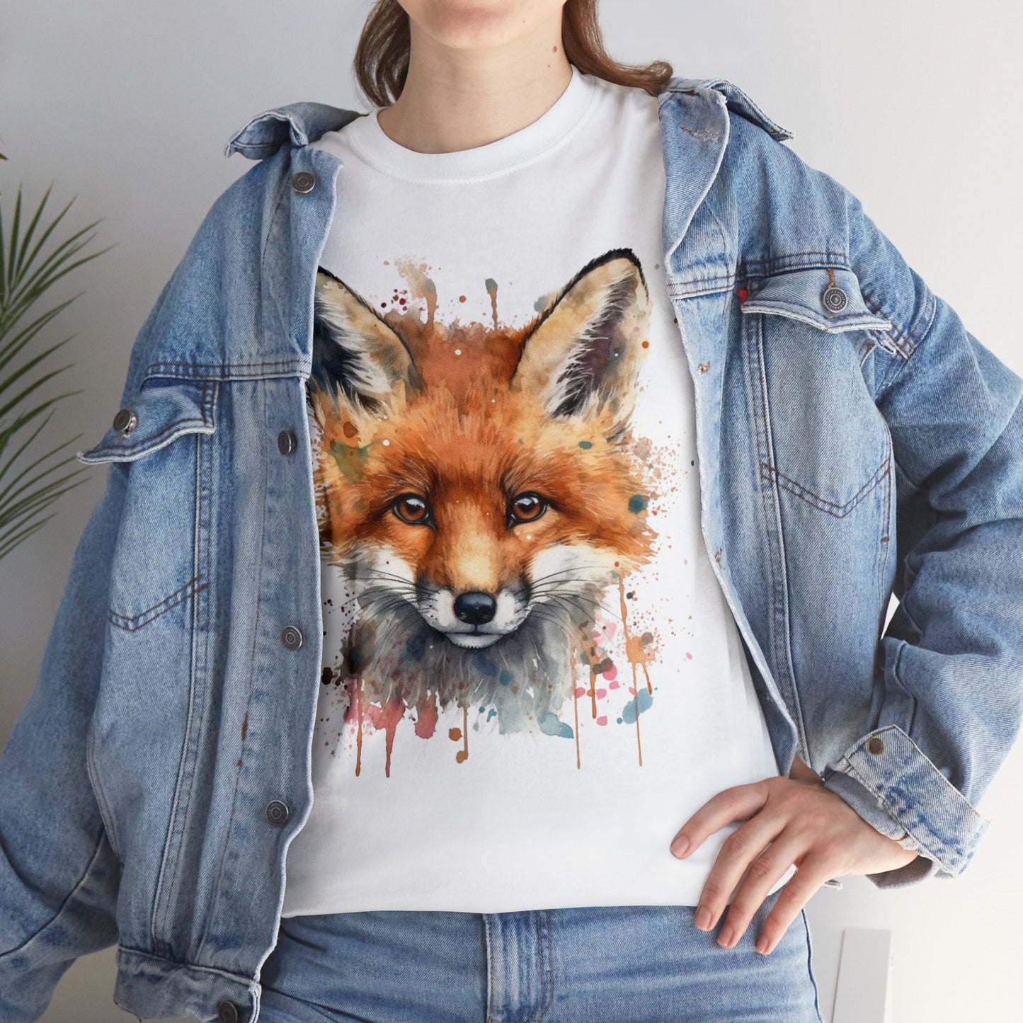 "Unisex Heavy Cotton Tee with Enchanting Watercolor Fox Desig - Flow-inkT-Shirt