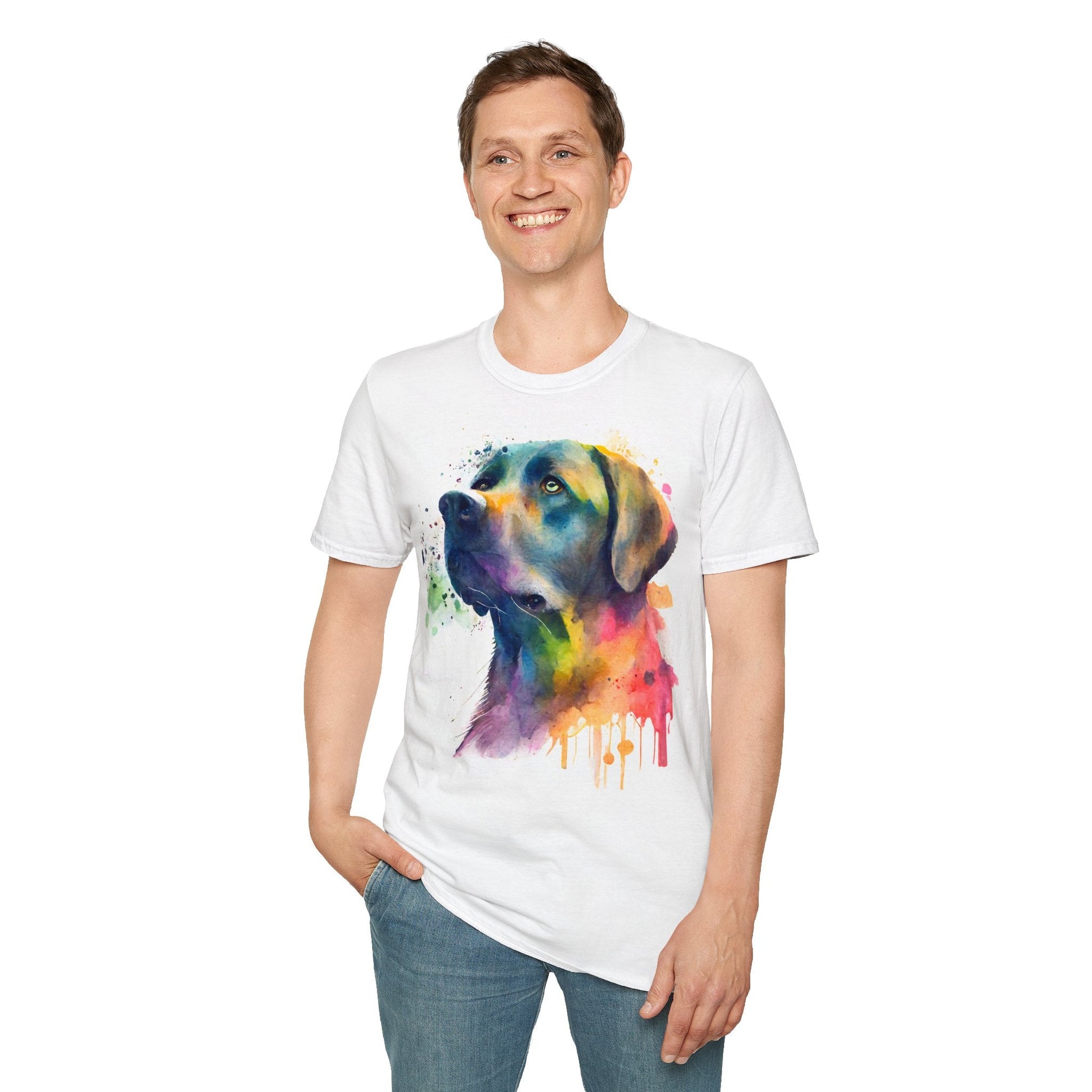 Unisex Softstyle T-Shirt - Labrador Dog Vibrant Watercolor Design - Flow-inkT-Shirt