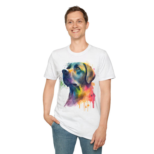 Unisex Softstyle T-Shirt - Labrador Dog Vibrant Watercolor Design - Flow-inkT-Shirt