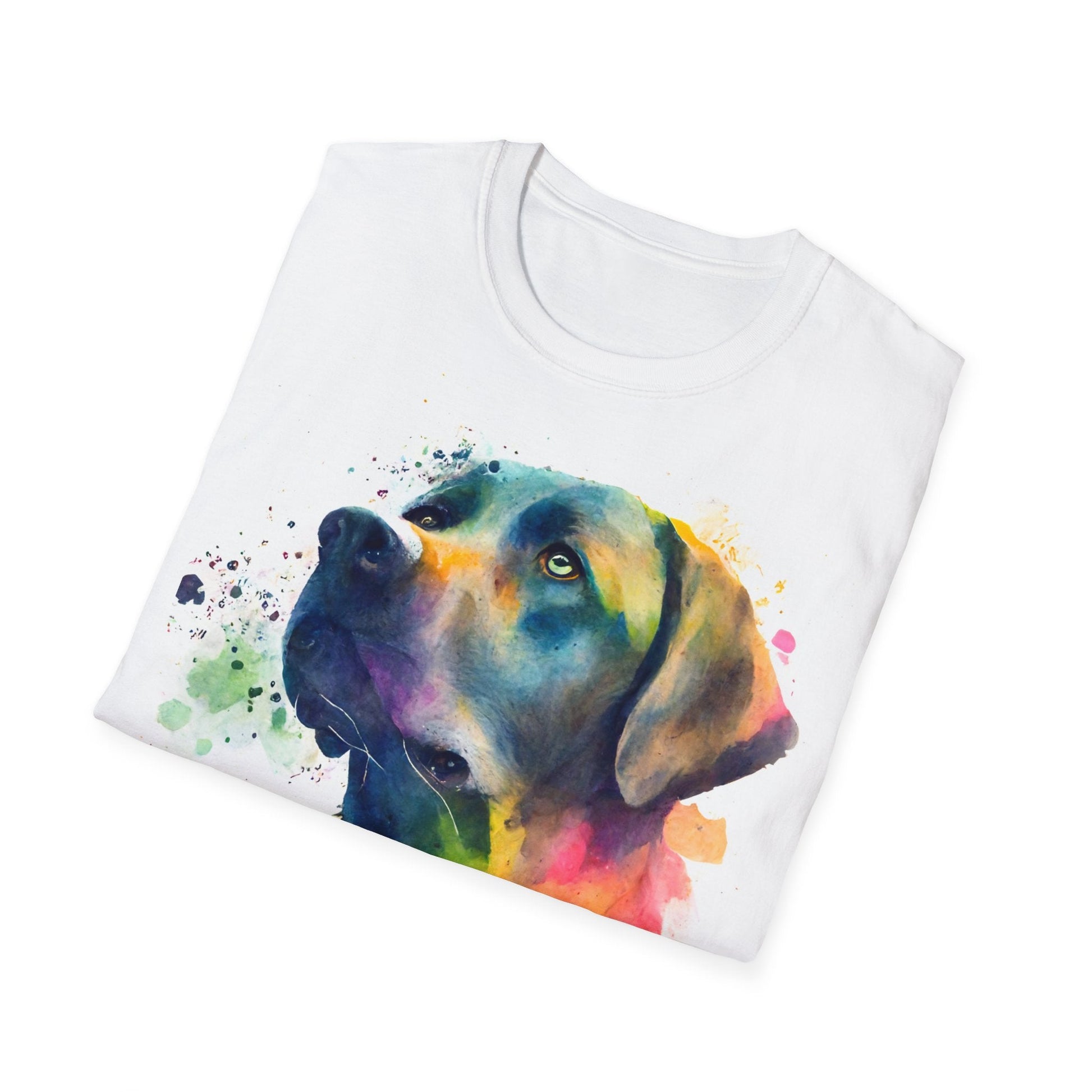 Unisex Softstyle T-Shirt - Labrador Dog Vibrant Watercolor Design - Flow-inkT-Shirt