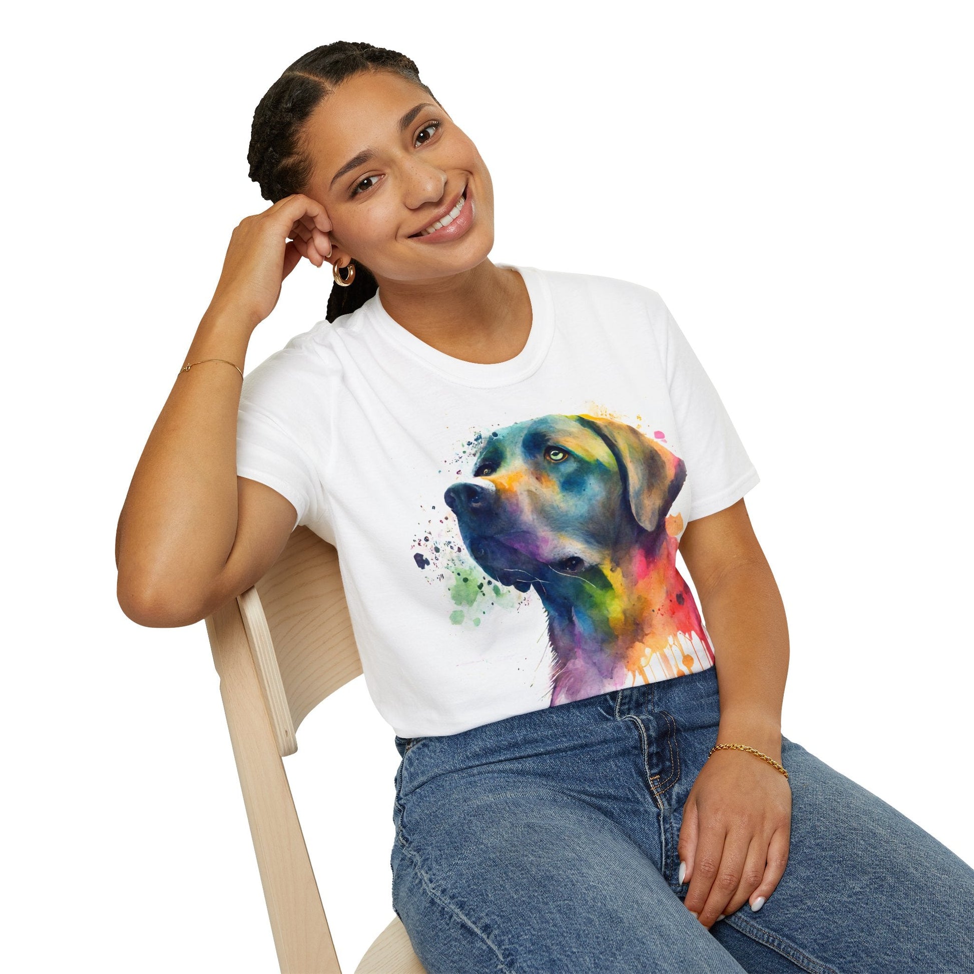 Unisex Softstyle T-Shirt - Labrador Dog Vibrant Watercolor Design - Flow-inkT-Shirt