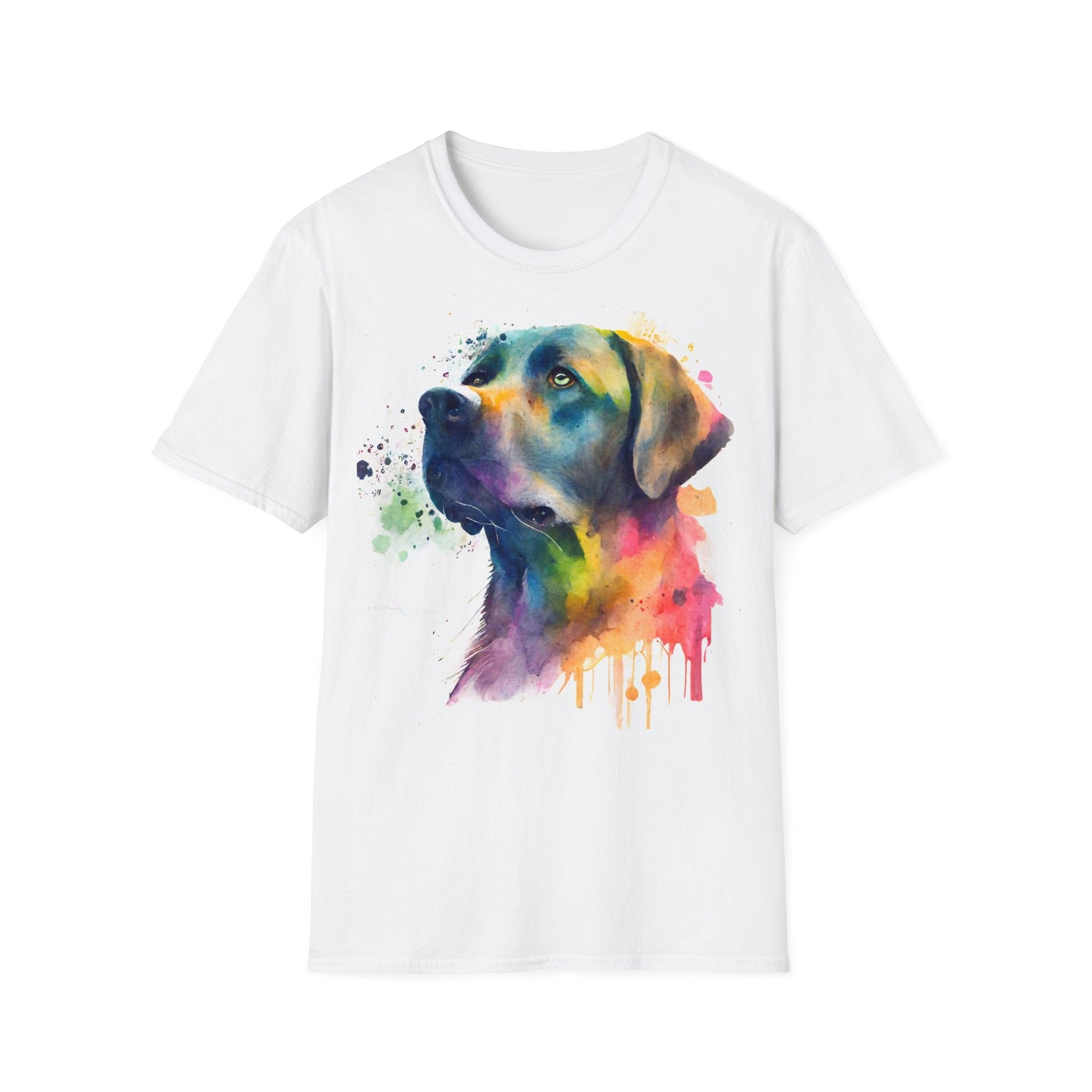 Unisex Softstyle T-Shirt - Labrador Dog Vibrant Watercolor Design - Flow-inkT-Shirt