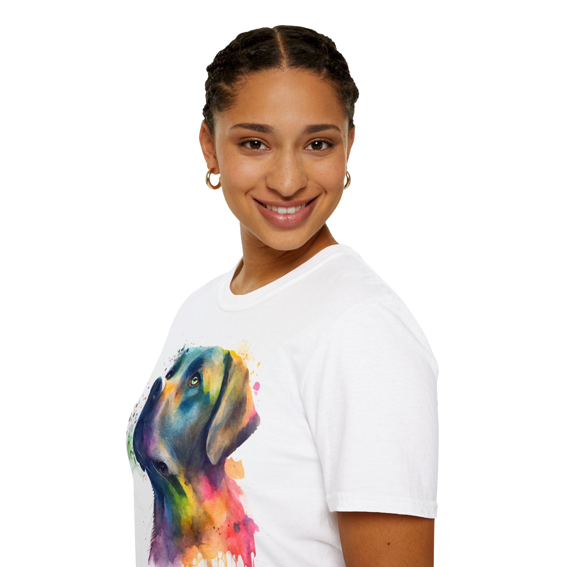 Unisex Softstyle T-Shirt - Labrador Dog Vibrant Watercolor Design - Flow-inkT-Shirt