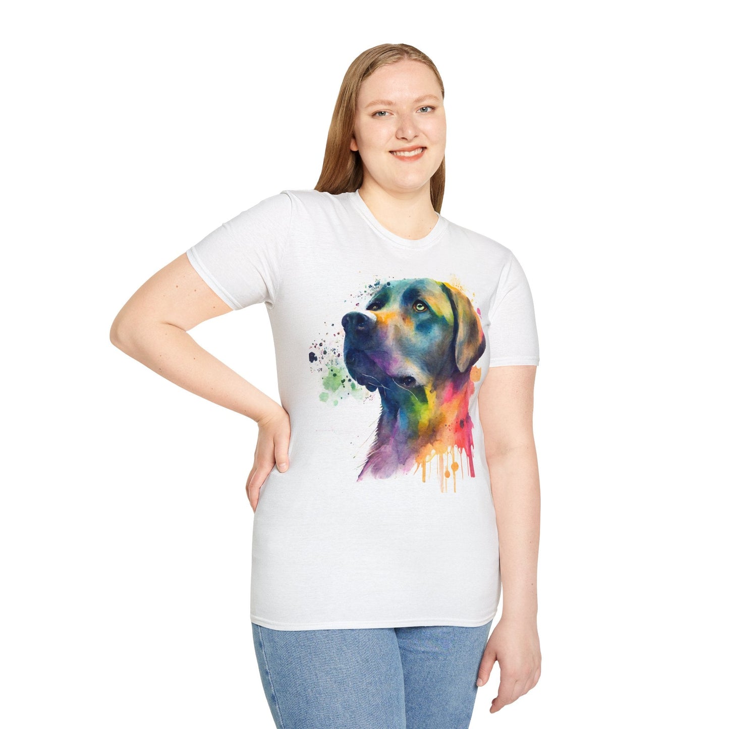 Unisex Softstyle T-Shirt - Labrador Dog Vibrant Watercolor Design - Flow-inkT-Shirt