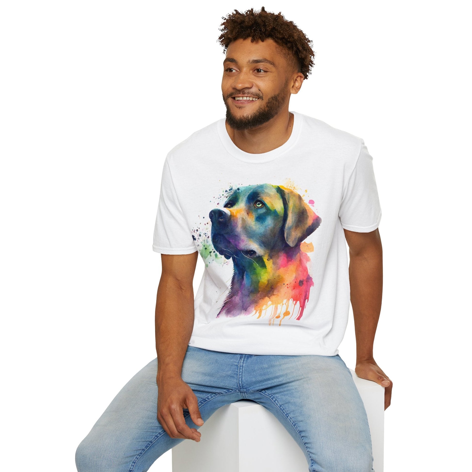 Unisex Softstyle T-Shirt - Labrador Dog Vibrant Watercolor Design - Flow-inkT-Shirt